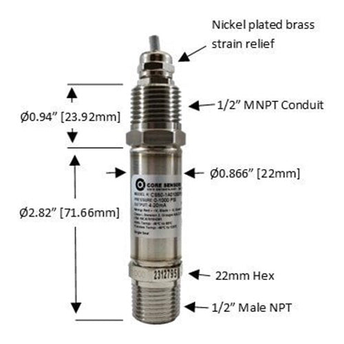 CS80 Intrinsically Safe Pressure Transducer, 50-30,000 PSI