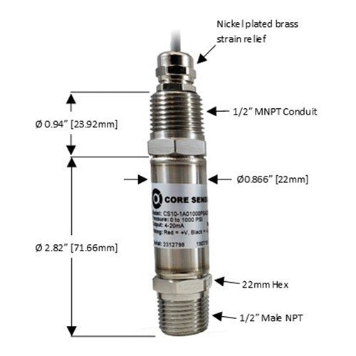 CS10 Industrial Pressure Transducer, Vacuum - 45,000 PSI