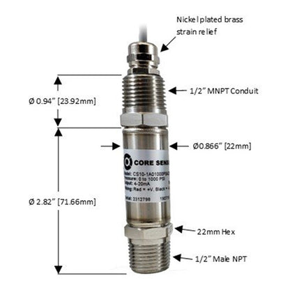 CS10 Industrial Pressure Transducer, Vacuum - 45,000 PSI