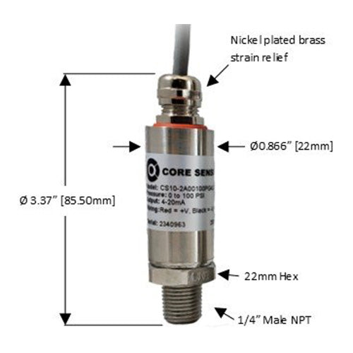 CS10 Industrial Pressure Transducer, Vacuum - 45,000 PSI