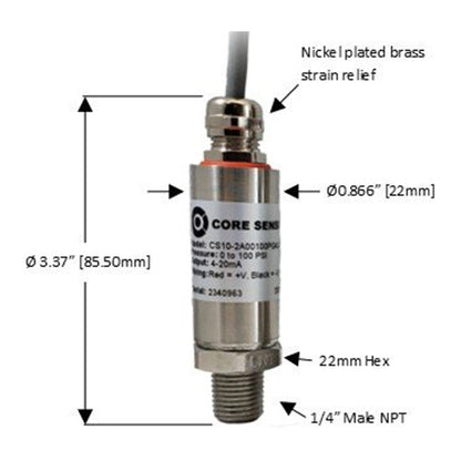 CS10 Industrial Pressure Transducer, Vacuum - 45,000 PSI