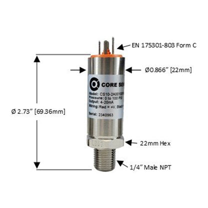 CS10 Industrial Pressure Transducer, Vacuum - 45,000 PSI